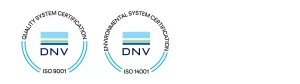 ISO 9001 sertifikaatin ja ISO 14001 sertifikaatin logot