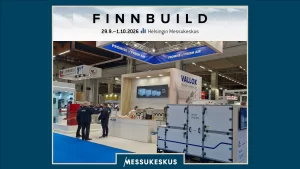 Vallox on mukana FInnBuild-messuilla, kuva edellisten messujen messuosastosta, jossa etualalla Vallox Pureo -ilmankäsittelykone